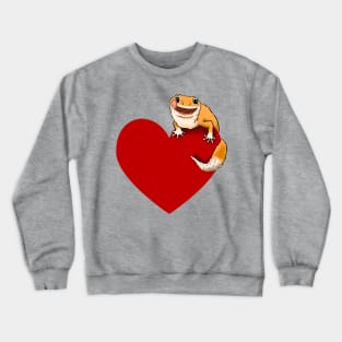 Leopard Gecko Lover, Smiling Gecko on Heart, Gecko Mom, Gecko Dad, Gecko Kids Crewneck Sweatshirt